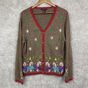 Reference Point Brown Wool‎ Blend Candy Cane Christmas Sweater Size XL